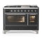 ILVE Majestic III 48-inch Dual Fuel Range with 5 Natural Gas Burner, Griddle and Triple Glass Door Electric Oven in Graphite Matte with Chrome Trim (UM48FNR3MGC)