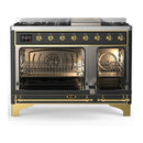 ILVE Majestic III 48-inch Dual Fuel Range with 5 Natural Gas Burner, Griddle and Triple Glass Door Electric Oven in Graphite Matte with Brass Trim (UM48FNR3MGG)