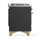 ILVE Majestic III 48-inch Dual Fuel Range with 5 Liquid Propane Burner, Griddle and Triple Glass Door Electric Oven in Graphite Matte with Brass Trim (UM48FNR3MGGLP)