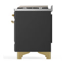 ILVE Majestic III 48-inch Dual Fuel Range with 5 Natural Gas Burner, Griddle and Triple Glass Door Electric Oven in Graphite Matte with Brass Trim (UM48FNR3MGG)