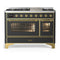 ILVE Majestic III 48-inch Dual Fuel Range with 5 Natural Gas Burner, Griddle and Triple Glass Door Electric Oven in Graphite Matte with Brass Trim (UM48FNR3MGG)