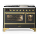 ILVE Majestic III 48-inch Dual Fuel Range with 5 Liquid Propane Burner, Griddle and Triple Glass Door Electric Oven in Graphite Matte with Brass Trim (UM48FNR3MGGLP)