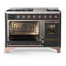 ILVE Majestic III 48-inch Dual Fuel Range with 5 Natural Gas Burner, Griddle and Triple Glass Door Electric Oven in Graphite Matte with Copper Trim (UM48FNR3MGP)