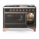 ILVE Majestic III 48-inch Dual Fuel Range with 5 Natural Gas Burner, Griddle and Triple Glass Door Electric Oven in Graphite Matte with Copper Trim (UM48FNR3MGP)
