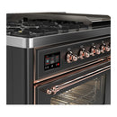 ILVE Majestic III 48-inch Dual Fuel Range with 5 Natural Gas Burner, Griddle and Triple Glass Door Electric Oven in Graphite Matte with Copper Trim (UM48FNR3MGP)