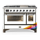 ILVE Majestic III 48-inch Dual Fuel Range with 5 Liquid Propane Burner, Griddle and Triple Glass Door Electric Oven in RAL with Burnished Trim (UM48FNR3RABLP)