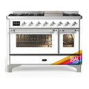 ILVE Majestic III 48-inch Dual Fuel Range with 5 Liquid Propane Burner, Griddle and Triple Glass Door Electric Oven in RAL with Chrome Trim (UM48FNR3RACLP)