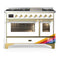 ILVE Majestic III 48-inch Dual Fuel Range with 5 Natural Gas Burner, Griddle and Triple Glass Door Electric Oven in RAL with Brass Trim (UM48FNR3RAG)