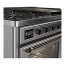 ILVE Majestic III 48-inch Dual Fuel Range with 5 Natural Gas Burner, Griddle and Triple Glass Door Electric Oven in Stainless Steel with Burnished Trim (UM48FNR3SSB)