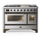ILVE Majestic III 48-inch Dual Fuel Range with 5 Natural Gas Burner, Griddle and Triple Glass Door Electric Oven in Stainless Steel with Burnished Trim (UM48FNR3SSB)