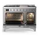 ILVE Majestic III 48-inch Dual Fuel Range with 5 Natural Gas Burner, Griddle and Triple Glass Door Electric Oven in Stainless Steel with Chrome Trim (UM48FNR3SSC)