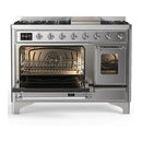 ILVE Majestic III 48-inch Dual Fuel Range with 5 Liquid Propane Burner, Griddle and Triple Glass Door Electric Oven in Stainless Steel with Chrome Trim (UM48FNR3SSCLP)