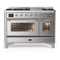 ILVE Majestic III 48-inch Dual Fuel Range with 5 Natural Gas Burner, Griddle and Triple Glass Door Electric Oven in Stainless Steel with Chrome Trim (UM48FNR3SSC)