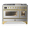 ILVE Majestic III 48-inch Dual Fuel Range with 5 Natural Gas Burner, Griddle and Triple Glass Door Electric Oven in Stainless Steel with Brass Trim (UM48FNR3SSG)