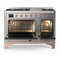 ILVE Majestic III 48-inch Dual Fuel Range with 5 Liquid Propane Burner, Griddle and Triple Glass Door Electric Oven in Stainless Steel with Copper Trim (UM48FNR3SSPLP)
