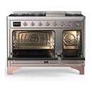 ILVE Majestic III 48-inch Dual Fuel Range with 5 Natural Gas Burner, Griddle and Triple Glass Door Electric Oven in Stainless Steel with Copper Trim (UM48FNR3SSP)