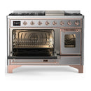 ILVE Majestic III 48-inch Dual Fuel Range with 5 Natural Gas Burner, Griddle and Triple Glass Door Electric Oven in Stainless Steel with Copper Trim (UM48FNR3SSP)