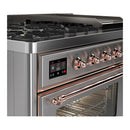 ILVE Majestic III 48-inch Dual Fuel Range with 5 Liquid Propane Burner, Griddle and Triple Glass Door Electric Oven in Stainless Steel with Copper Trim (UM48FNR3SSPLP)
