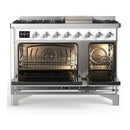 ILVE Majestic III 48-inch Dual Fuel Range with 5 Natural Gas Burner, Griddle and Triple Glass Door Electric Oven in White with Chrome Trim (UM48FNR3WHC)