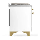 ILVE Majestic III 48-inch Dual Fuel Range with 5 Natural Gas Burner, Griddle and Triple Glass Door Electric Oven in White with Brass Trim (UM48FNR3WHG)