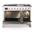 ILVE Majestic III 48-inch Dual Fuel Range with 5 Liquid Propane Burner, Griddle and Triple Glass Door Electric Oven in White with Copper Trim (UM48FNR3WHPLP)