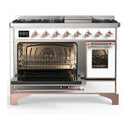 ILVE Majestic III 48-inch Dual Fuel Range with 5 Liquid Propane Burner, Griddle and Triple Glass Door Electric Oven in White with Copper Trim (UM48FNR3WHPLP)