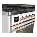 ILVE Majestic III 48-inch Dual Fuel Range with 5 Liquid Propane Burner, Griddle and Triple Glass Door Electric Oven in White with Copper Trim (UM48FNR3WHPLP)
