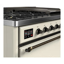 ILVE Majestic III 48-inch Dual Fuel Range with 5 Liquid Propane Burner, Griddle and Solid Door Electric Oven in Antique White with Burnished Trim (UM48FQNR3AWBLP)
