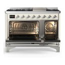 ILVE Majestic III 48-inch Dual Fuel Range with 5 Liquid Propane Burner, Griddle and Solid Door Electric Oven in Antique White with Chrome Trim (UM48FQNR3AWCLP)