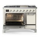 ILVE Majestic III 48-inch Dual Fuel Range with 5 Natural Gas Burner, Griddle and Solid Door Electric Oven in Antique White with Chrome Trim (UM48FQNR3AWC)