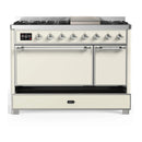 ILVE Majestic III 48-inch Dual Fuel Range with 5 Natural Gas Burner, Griddle and Solid Door Electric Oven in Antique White with Chrome Trim (UM48FQNR3AWC)