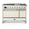 ILVE Majestic III 48-inch Dual Fuel Range with 5 Natural Gas Burner, Griddle and Solid Door Electric Oven in Antique White with Chrome Trim (UM48FQNR3AWC)