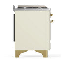 ILVE Majestic III 48-inch Dual Fuel Range with 5 Liquid Propane Burner, Griddle and Solid Door Electric Oven in Antique White with Brass Trim (UM48FQNR3AWGLP)