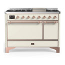 ILVE Majestic III 48-inch Dual Fuel Range with 5 Natural Gas Burner, Griddle and Solid Door Electric Oven in Antique White with Copper Trim (UM48FQNR3AWP)