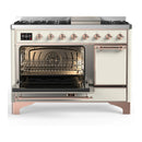 ILVE Majestic III 48-inch Dual Fuel Range with 5 Natural Gas Burner, Griddle and Solid Door Electric Oven in Antique White with Copper Trim (UM48FQNR3AWP)