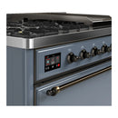ILVE Majestic III 48-inch Dual Fuel Range with 5 Liquid Propane Burner, Griddle and Solid Door Electric Oven in Blue Grey with Burnished Trim (UM48FQNR3BGBLP)