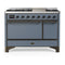 ILVE Majestic III 48-inch Dual Fuel Range with 5 Natural Gas Burner, Griddle and Solid Door Electric Oven in Blue Grey with Burnished Trim (UM48FQNR3BGB)