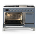 ILVE Majestic III 48-inch Dual Fuel Range with 5 Natural Gas Burner, Griddle and Solid Door Electric Oven in Blue Grey with Chrome Trim (UM48FQNR3BGC)