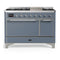 ILVE Majestic III 48-inch Dual Fuel Range with 5 Liquid Propane Burner, Griddle and Solid Door Electric Oven in Blue Grey with Chrome Trim (UM48FQNR3BGCLP)