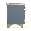 ILVE Majestic III 48-inch Dual Fuel Range with 5 Liquid Propane Burner, Griddle and Solid Door Electric Oven in Blue Grey with Brass Trim (UM48FQNR3BGGLP)