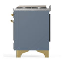 ILVE Majestic III 48-inch Dual Fuel Range with 5 Natural Gas Burner, Griddle and Solid Door Electric Oven in Blue Grey with Brass Trim (UM48FQNR3BGG)