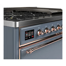 ILVE Majestic III 48-inch Dual Fuel Range with 5 Liquid Propane Burner, Griddle and Solid Door Electric Oven in Blue Grey with Copper Trim (UM48FQNR3BGPLP)