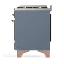 ILVE Majestic III 48-inch Dual Fuel Range with 5 Liquid Propane Burner, Griddle and Solid Door Electric Oven in Blue Grey with Copper Trim (UM48FQNR3BGPLP)