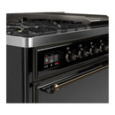 ILVE Majestic III 48-inch Dual Fuel Range with 5 Liquid Propane Burner, Griddle and Solid Door Electric Oven in Glossy Black with Burnished Trim (UM48FQNR3BKBLP)