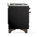 ILVE Majestic III 48-inch Dual Fuel Range with 5 Liquid Propane Burner, Griddle and Solid Door Electric Oven in Glossy Black with Burnished Trim (UM48FQNR3BKBLP)