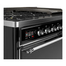 ILVE Majestic III 48-inch Dual Fuel Range with 5 Natural Gas Burner, Griddle and Solid Door Electric Oven in Glossy Black with Chrome Trim (UM48FQNR3BKC)