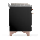 ILVE Majestic III 48-inch Dual Fuel Range with 5 Liquid Propane Burner, Griddle and Solid Door Electric Oven in Glossy Black with Copper Trim (UM48FQNR3BKPLP)
