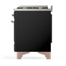ILVE Majestic III 48-inch Dual Fuel Range with 5 Natural Gas Burner, Griddle and Solid Door Electric Oven in Glossy Black with Copper Trim (UM48FQNR3BKP)