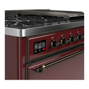 ILVE Majestic III 48-inch Dual Fuel Range with 5 Natural Gas Burner, Griddle and Solid Door Electric Oven in Burgundy with Burnished Trim (UM48FQNR3BUB)