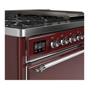 ILVE Majestic III 48-inch Dual Fuel Range with 5 Natural Gas Burner, Griddle and Solid Door Electric Oven in Burgundy with Chrome Trim (UM48FQNR3BUC)
